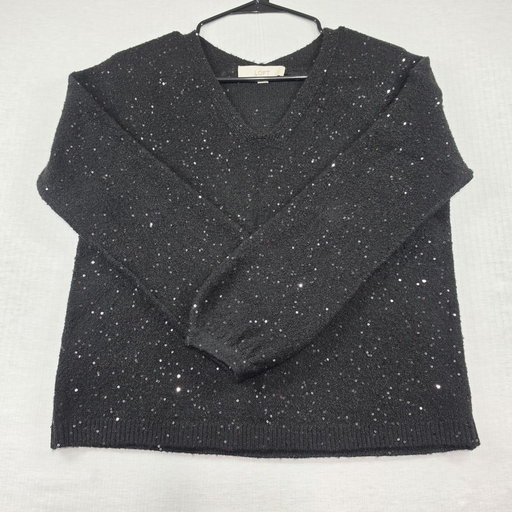 LOFT Black Sparkly Pullover Sweater Size S Partywear Night Out Glamour Holiday